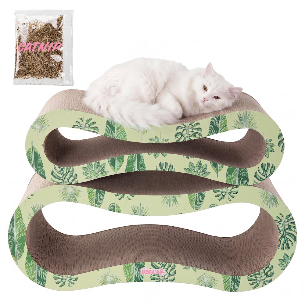 Suvi Modern Cardboard Infinity 2-in-1 Lounge Bed Cat Scratcher with Catnip, Leaf