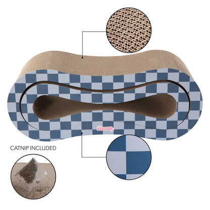Suvi Cardboard Infinity 2-in-1 Lounge Scratcher with Catnip, Navy/Blue Checker