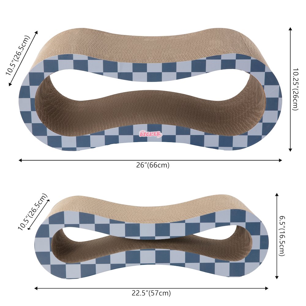 Suvi Cardboard Infinity 2-in-1 Lounge Scratcher with Catnip, Navy/Blue Checker