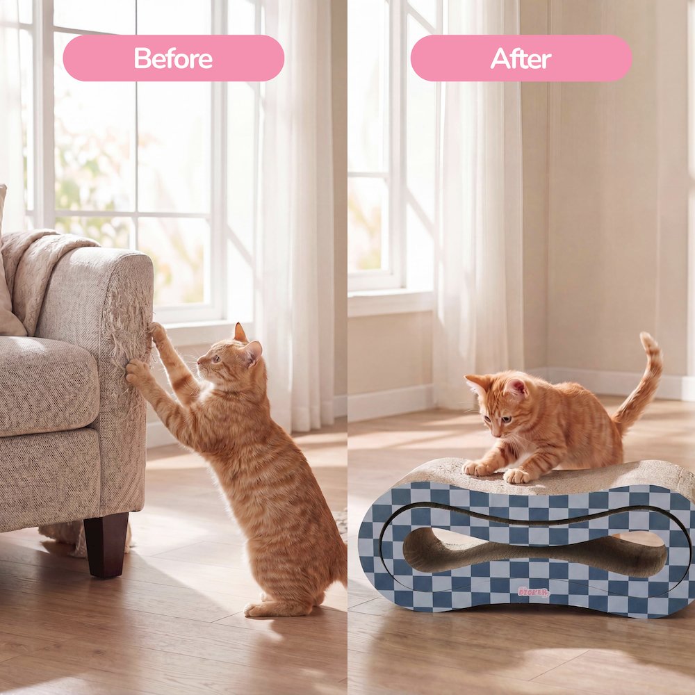 Suvi Cardboard Infinity 2-in-1 Lounge Scratcher with Catnip, Navy/Blue Checker