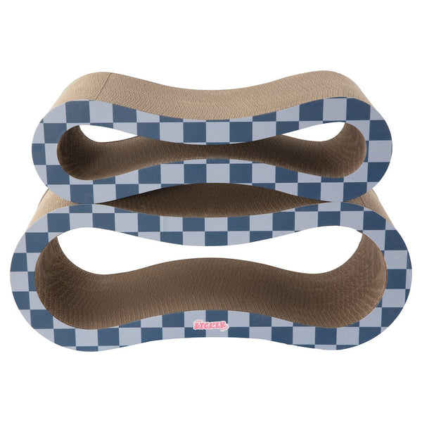 Suvi Cardboard Infinity 2-in-1 Lounge Scratcher with Catnip, Navy/Blue Checker