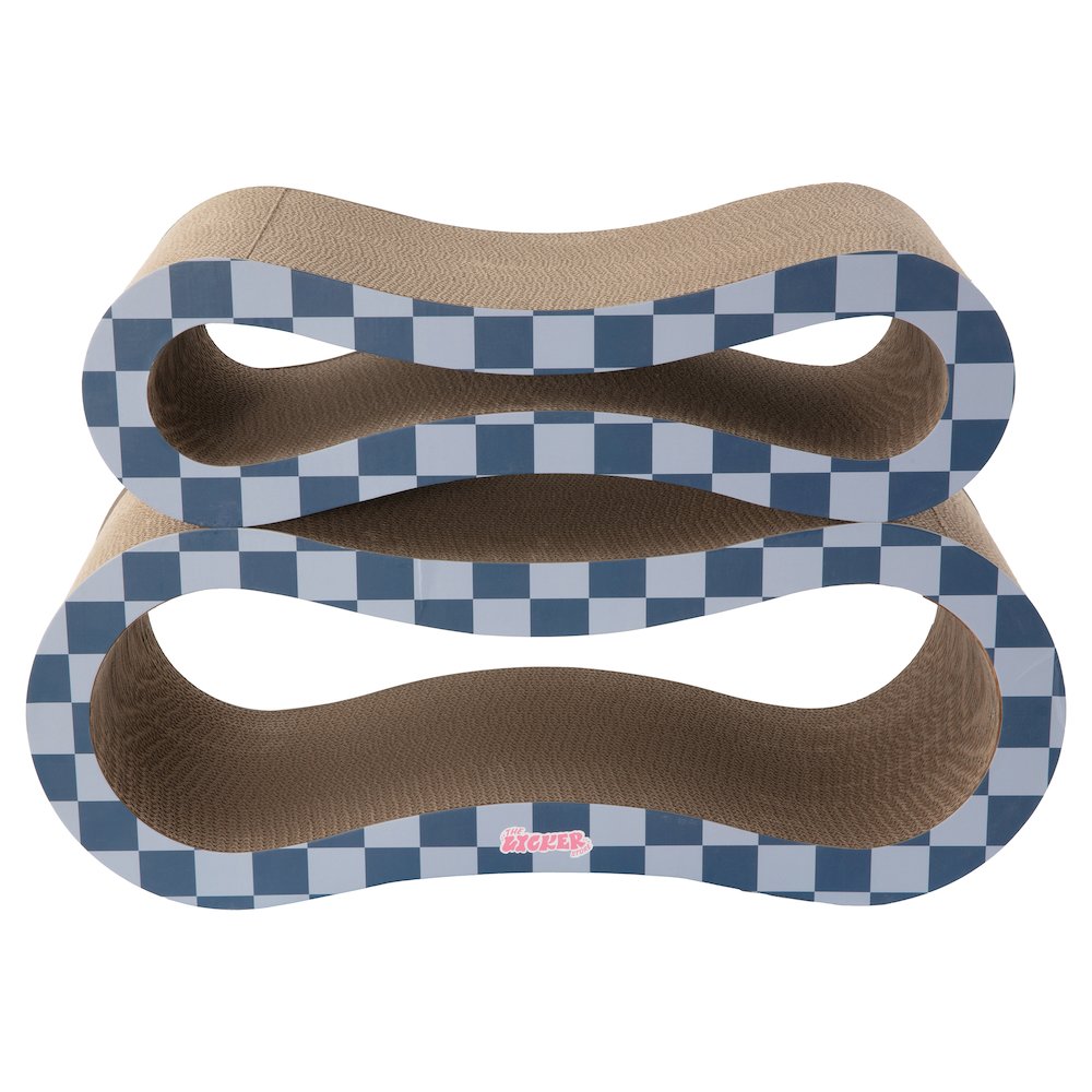 Suvi Cardboard Infinity 2-in-1 Lounge Scratcher with Catnip, Navy/Blue Checker