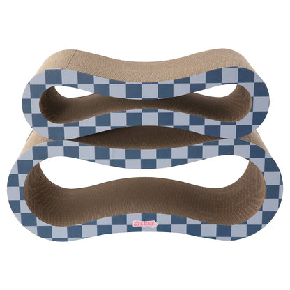 Suvi Cardboard Infinity 2-in-1 Lounge Scratcher with Catnip, Navy/Blue Checker