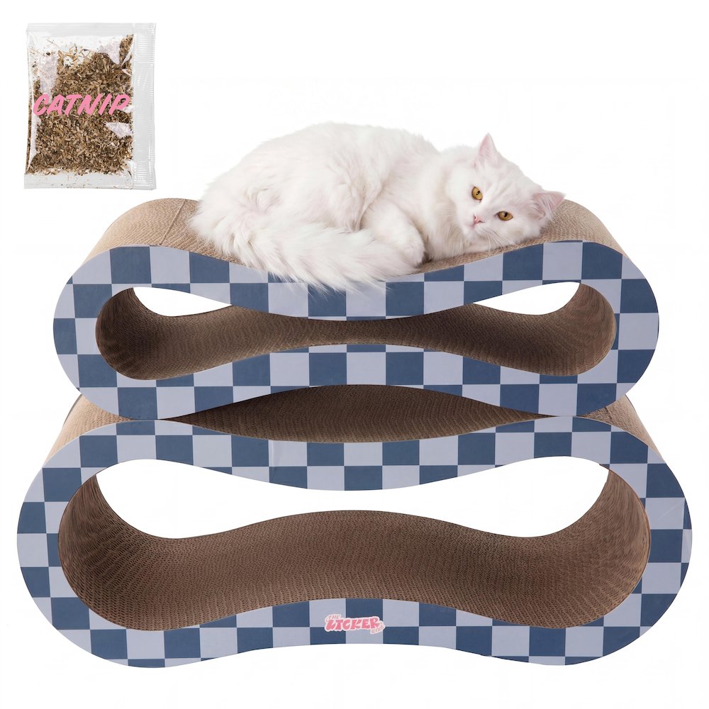 Suvi Cardboard Infinity 2-in-1 Lounge Scratcher with Catnip, Navy/Blue Checker