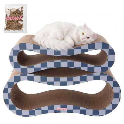 Suvi Cardboard Infinity 2-in-1 Lounge Scratcher with Catnip, Navy/Blue Checker