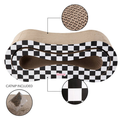 Suvi Cardboard Infinity 2-in-1 Lounge Scratcher with Catnip, Black/White Checker