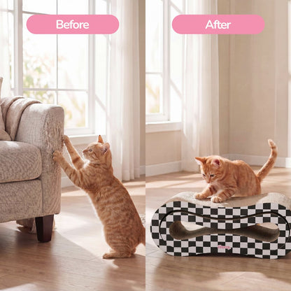 Suvi Cardboard Infinity 2-in-1 Lounge Scratcher with Catnip, Black/White Checker