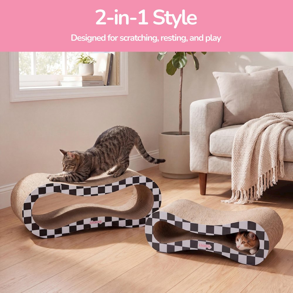 Suvi Cardboard Infinity 2-in-1 Lounge Scratcher with Catnip, Black/White Checker