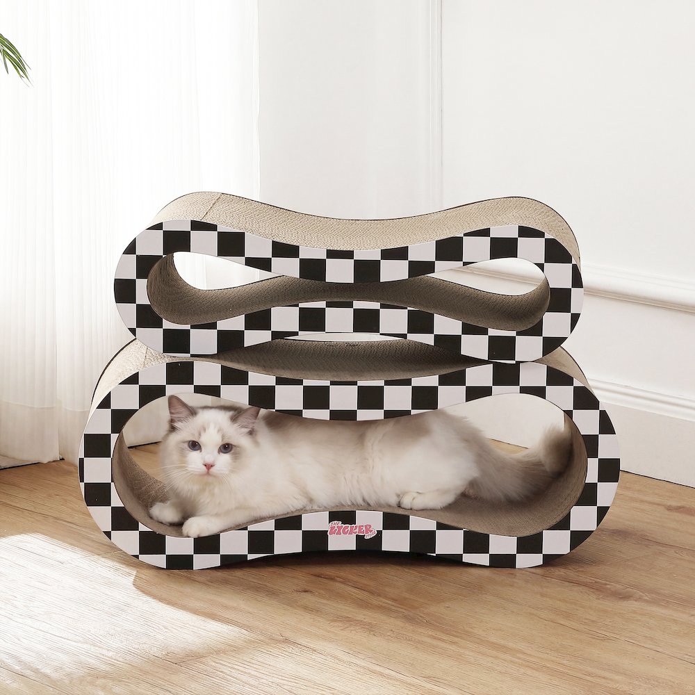 Suvi Cardboard Infinity 2-in-1 Lounge Scratcher with Catnip, Black/White Checker