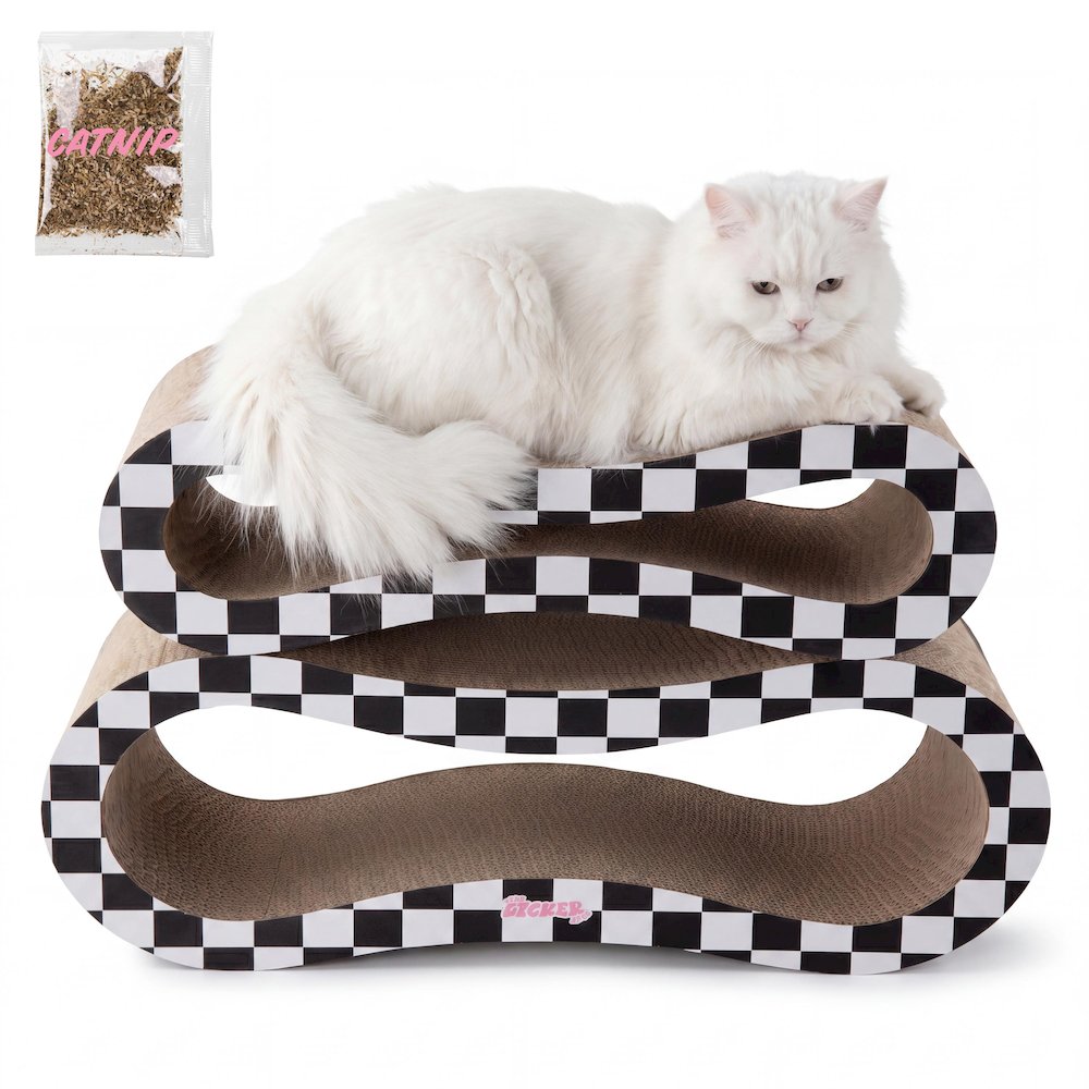 Suvi Cardboard Infinity 2-in-1 Lounge Scratcher with Catnip, Black/White Checker
