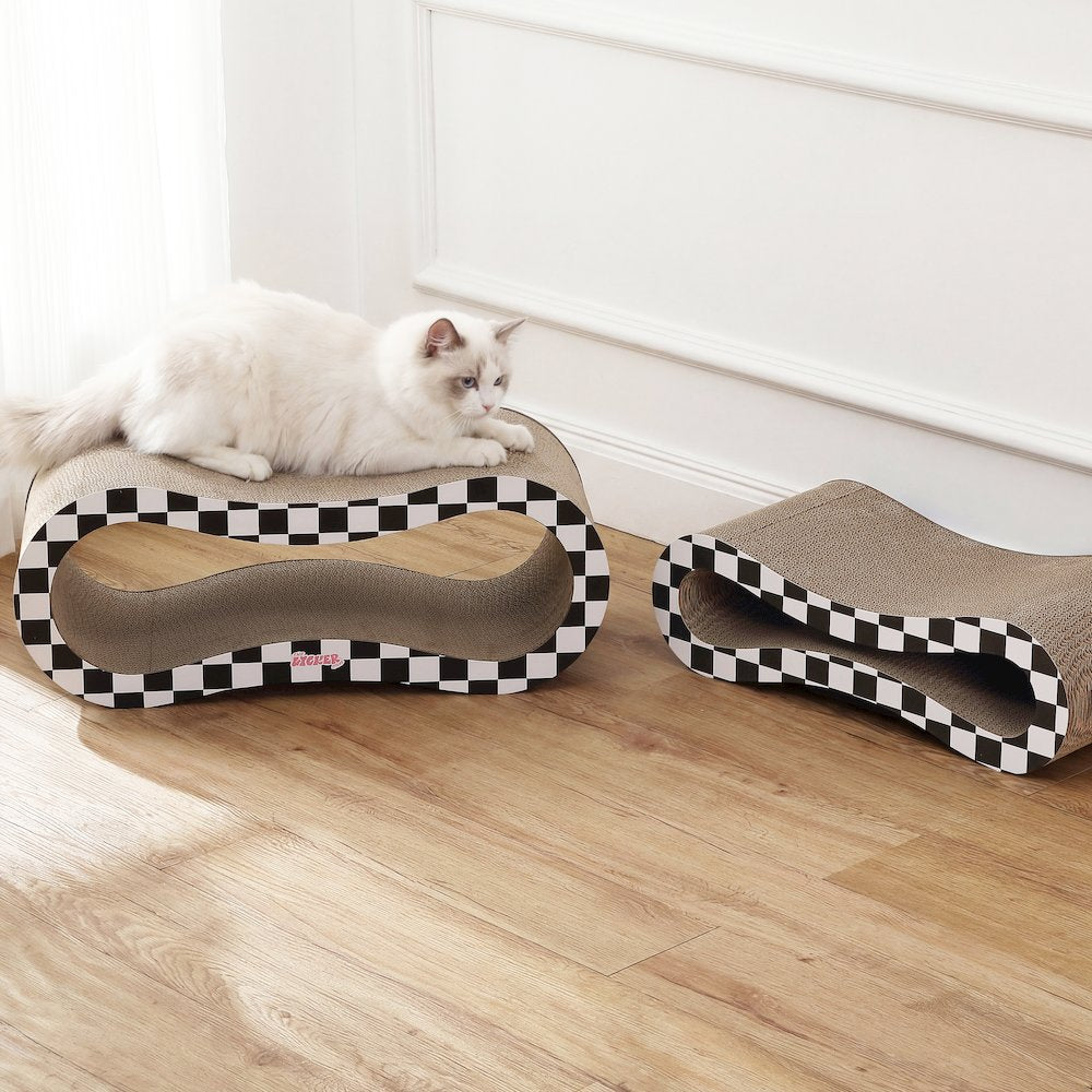 Suvi Cardboard Infinity 2-in-1 Lounge Scratcher with Catnip, Black/White Checker