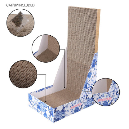 Oliver 23.8" L-Shaped Vertical Cardboard Cat Scratcher, Chinoiserie Blue
