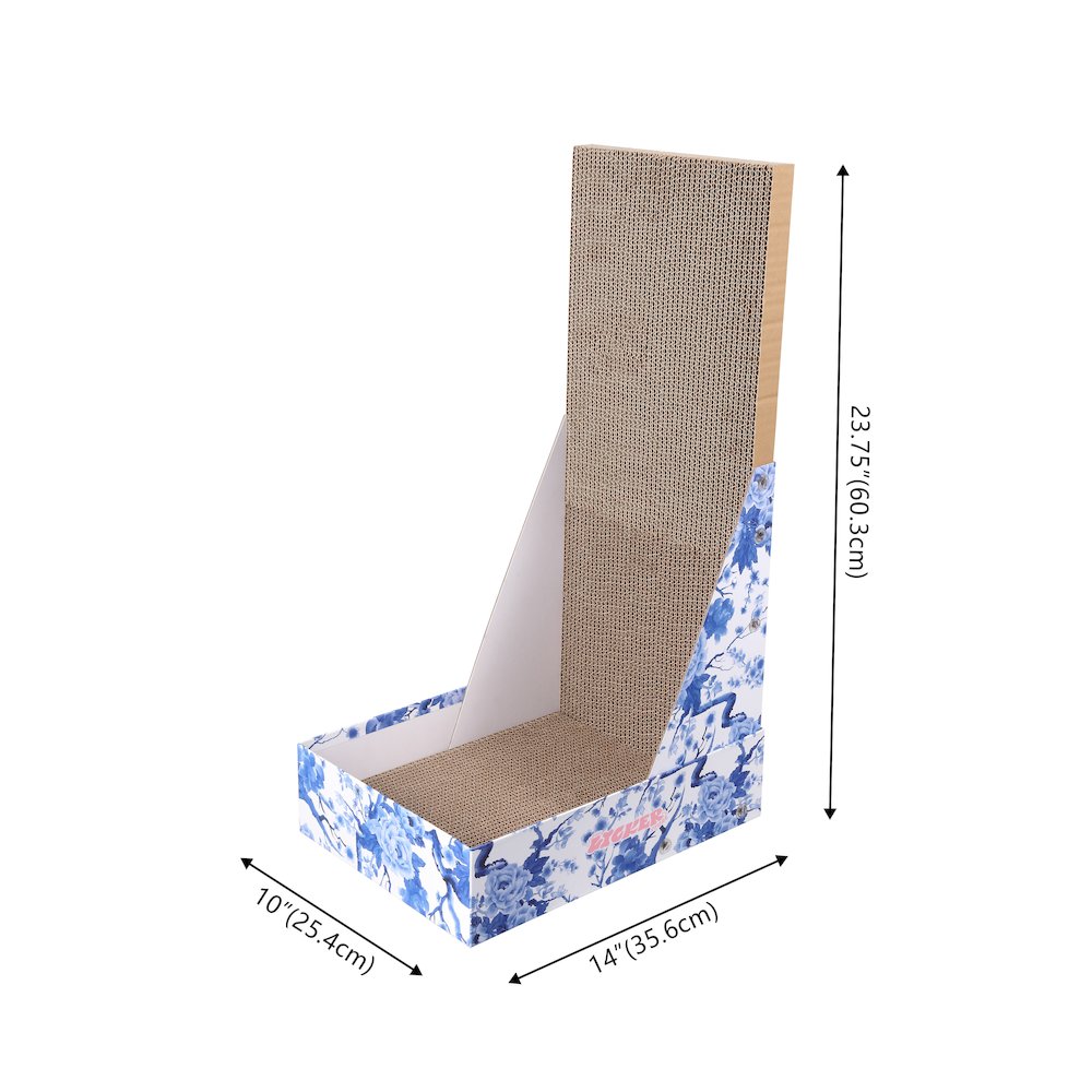 Oliver 23.8" L-Shaped Vertical Cardboard Cat Scratcher, Chinoiserie Blue