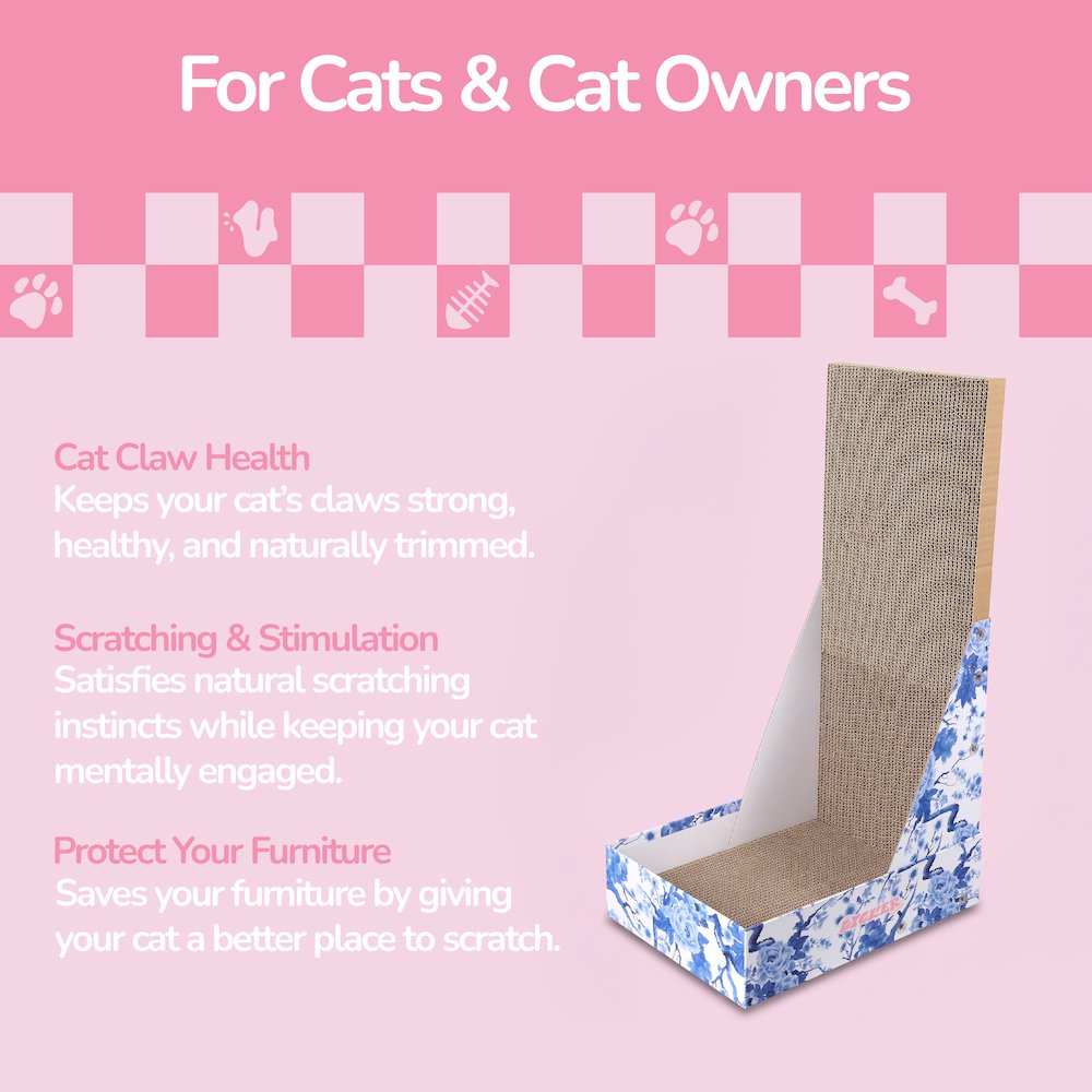 Oliver 23.8" L-Shaped Vertical Cardboard Cat Scratcher, Chinoiserie Blue