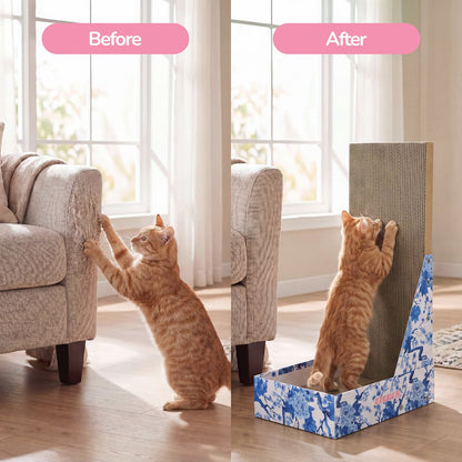 Oliver 23.8" L-Shaped Vertical Cardboard Cat Scratcher, Chinoiserie Blue