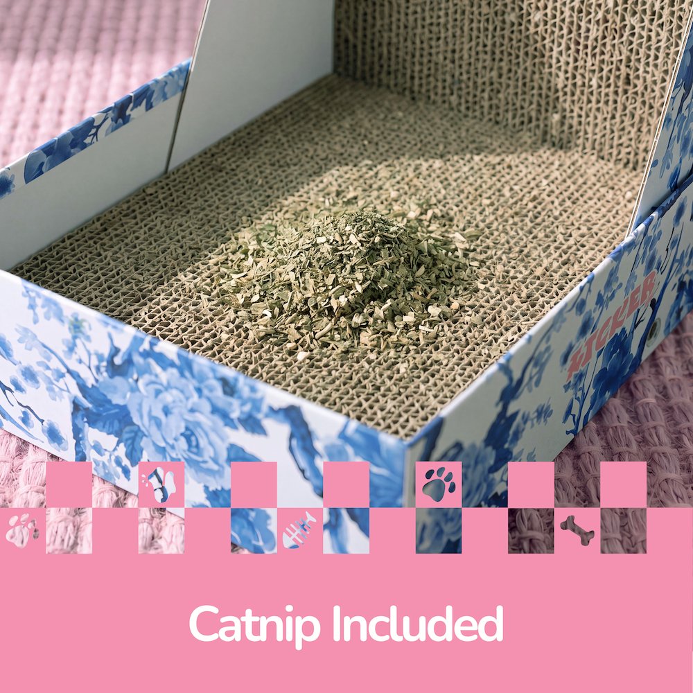 Oliver 23.8" L-Shaped Vertical Cardboard Cat Scratcher, Chinoiserie Blue
