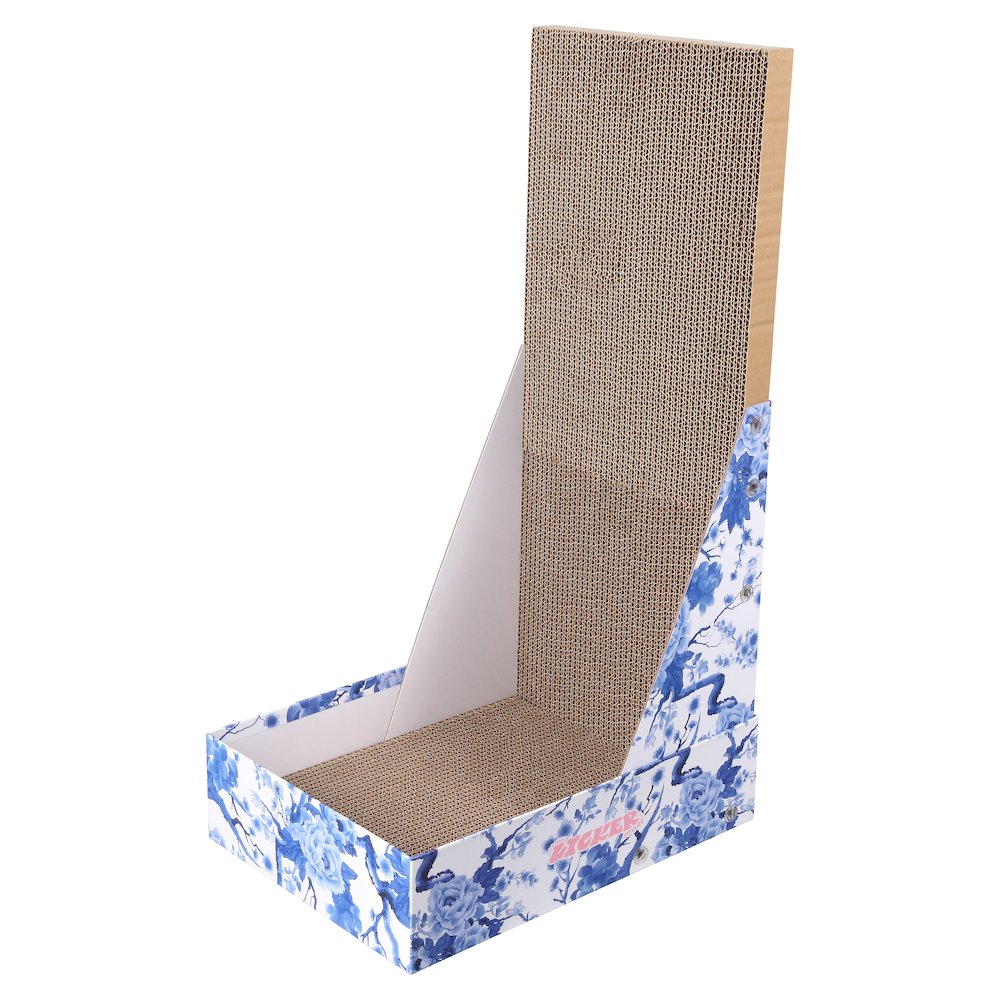 Oliver 23.8" L-Shaped Vertical Cardboard Cat Scratcher, Chinoiserie Blue