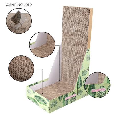 Oliver 23.8" L-Shaped Vertical Cardboard Cat Scratcher, Green Leaf