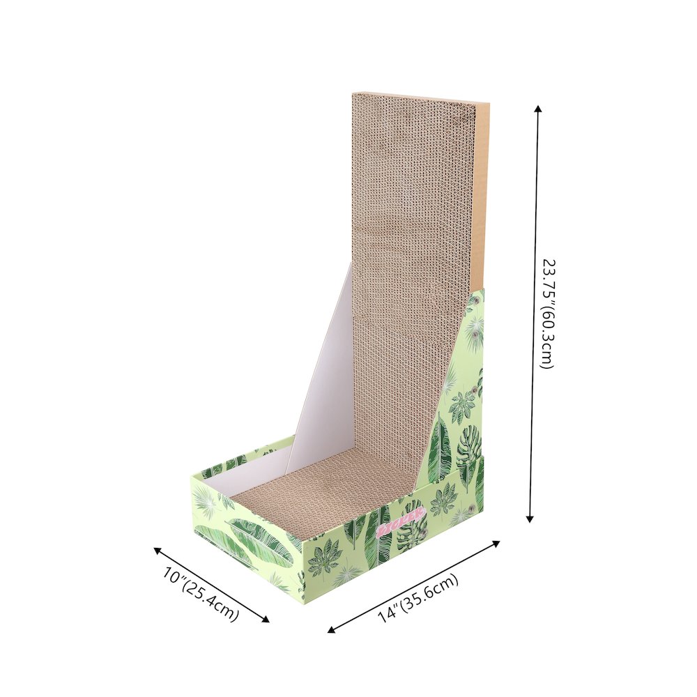 Oliver 23.8" L-Shaped Vertical Cardboard Cat Scratcher, Green Leaf