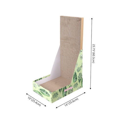 Oliver 23.8" L-Shaped Vertical Cardboard Cat Scratcher, Green Leaf