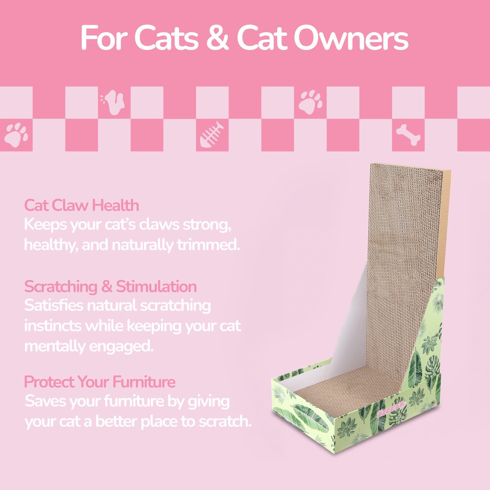 Oliver 23.8" L-Shaped Vertical Cardboard Cat Scratcher, Green Leaf