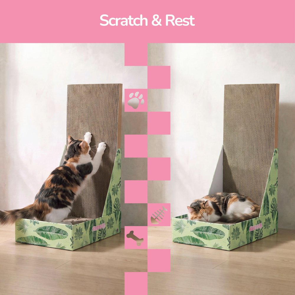 Oliver 23.8" L-Shaped Vertical Cardboard Cat Scratcher, Green Leaf