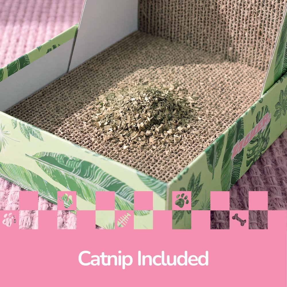 Oliver 23.8" L-Shaped Vertical Cardboard Cat Scratcher, Green Leaf