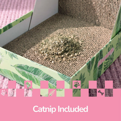 Oliver 23.8" L-Shaped Vertical Cardboard Cat Scratcher, Green Leaf
