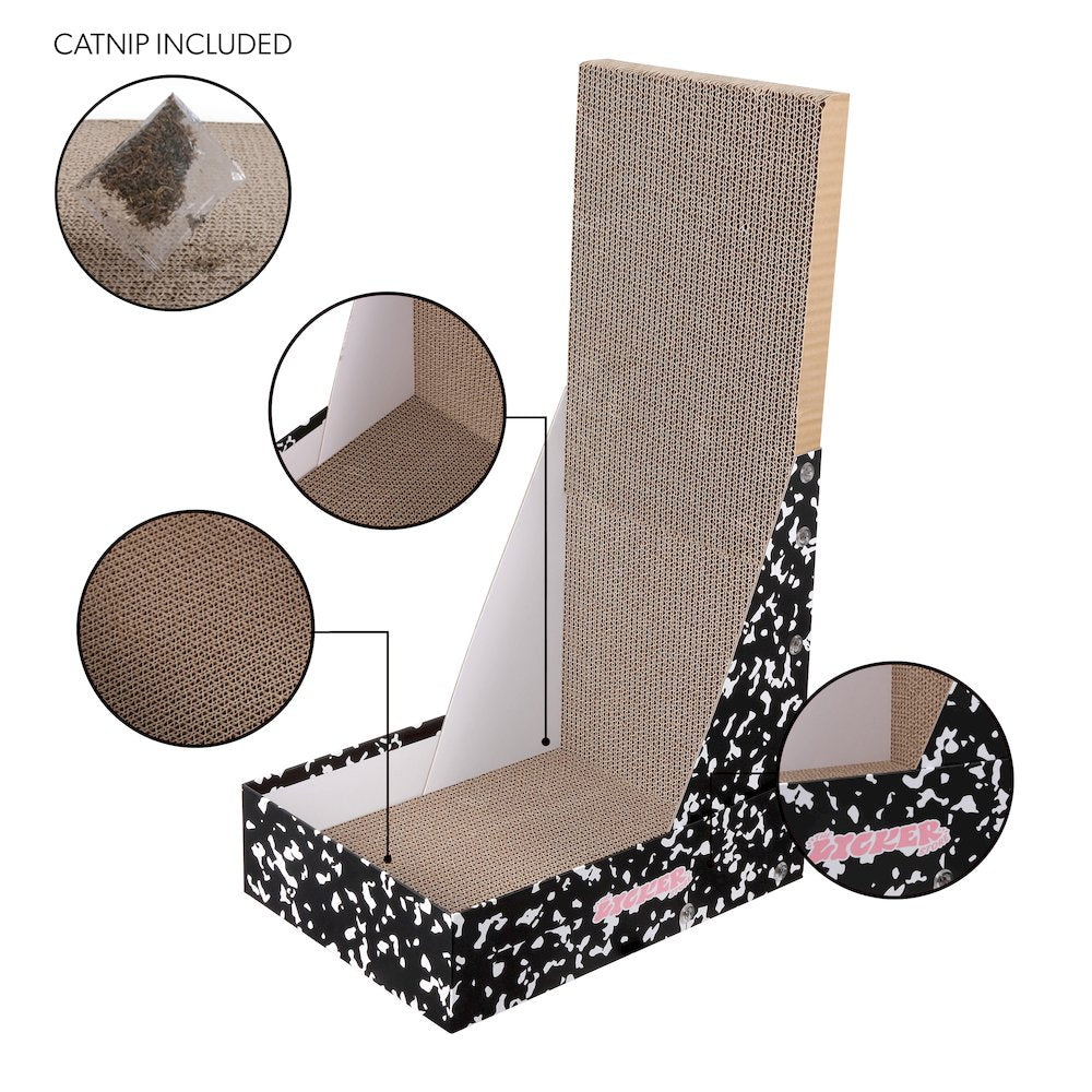 Oliver 23.8" L-Shaped Vertical Cardboard Cat Scratcher, Speckle Black