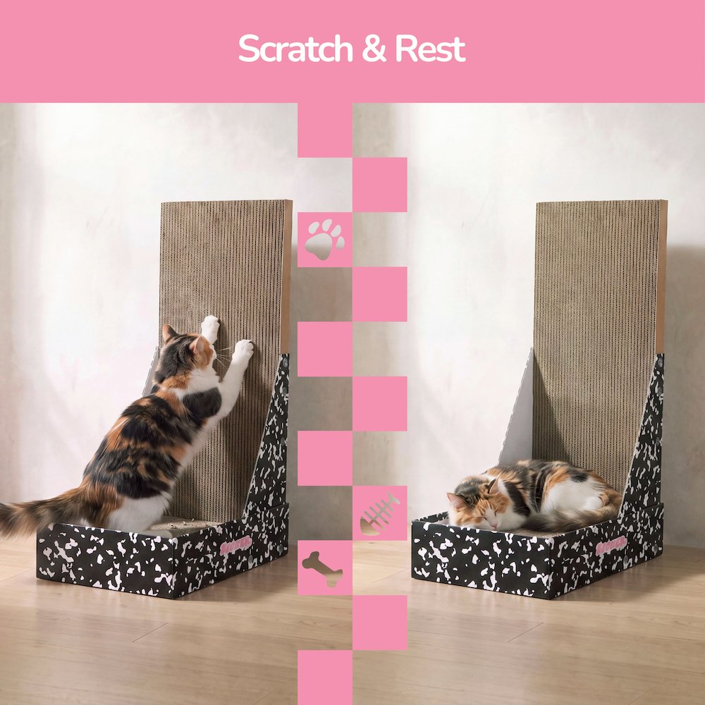 Oliver 23.8" L-Shaped Vertical Cardboard Cat Scratcher, Speckle Black