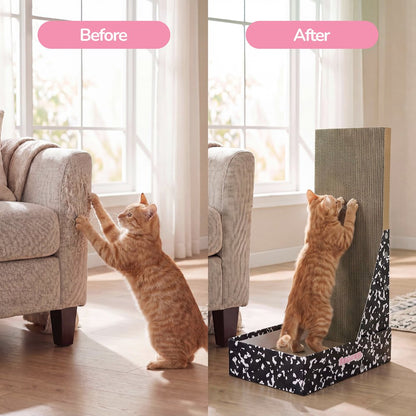 Oliver 23.8" L-Shaped Vertical Cardboard Cat Scratcher, Speckle Black