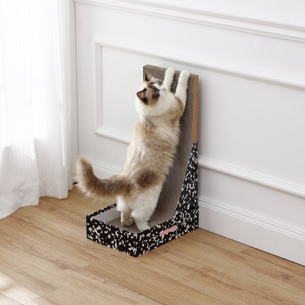 Oliver 23.8" L-Shaped Vertical Cardboard Cat Scratcher, Speckle Black