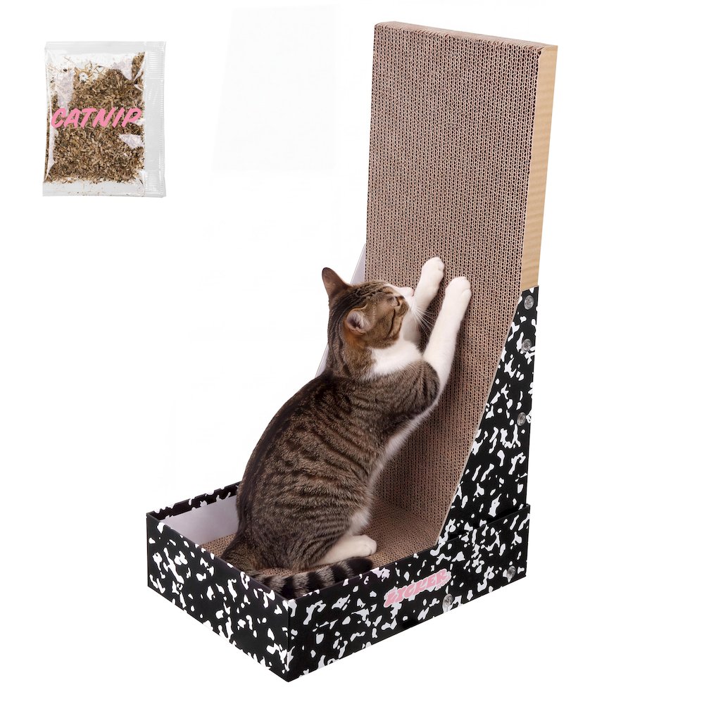 Oliver 23.8" L-Shaped Vertical Cardboard Cat Scratcher, Speckle Black