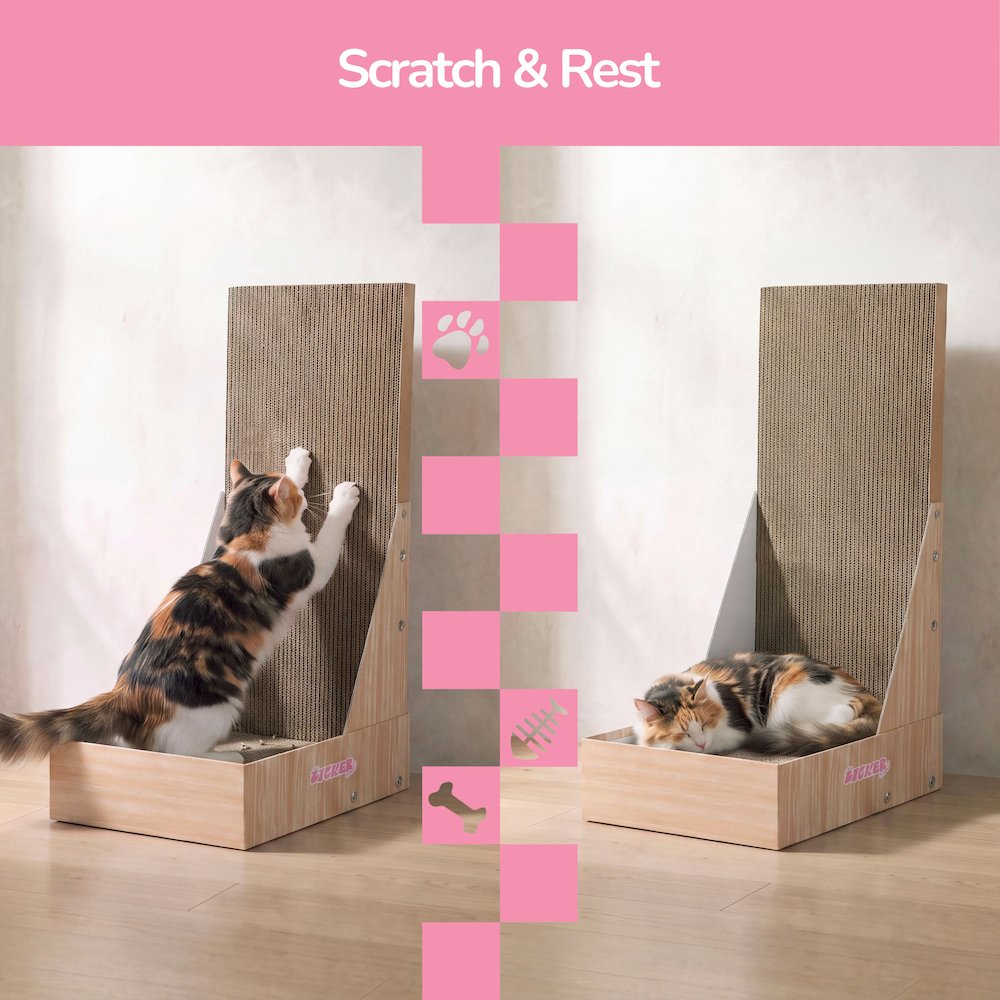 Oliver 23.8" L-Shaped Vertical Cardboard Cat Scratcher, Honey Oak