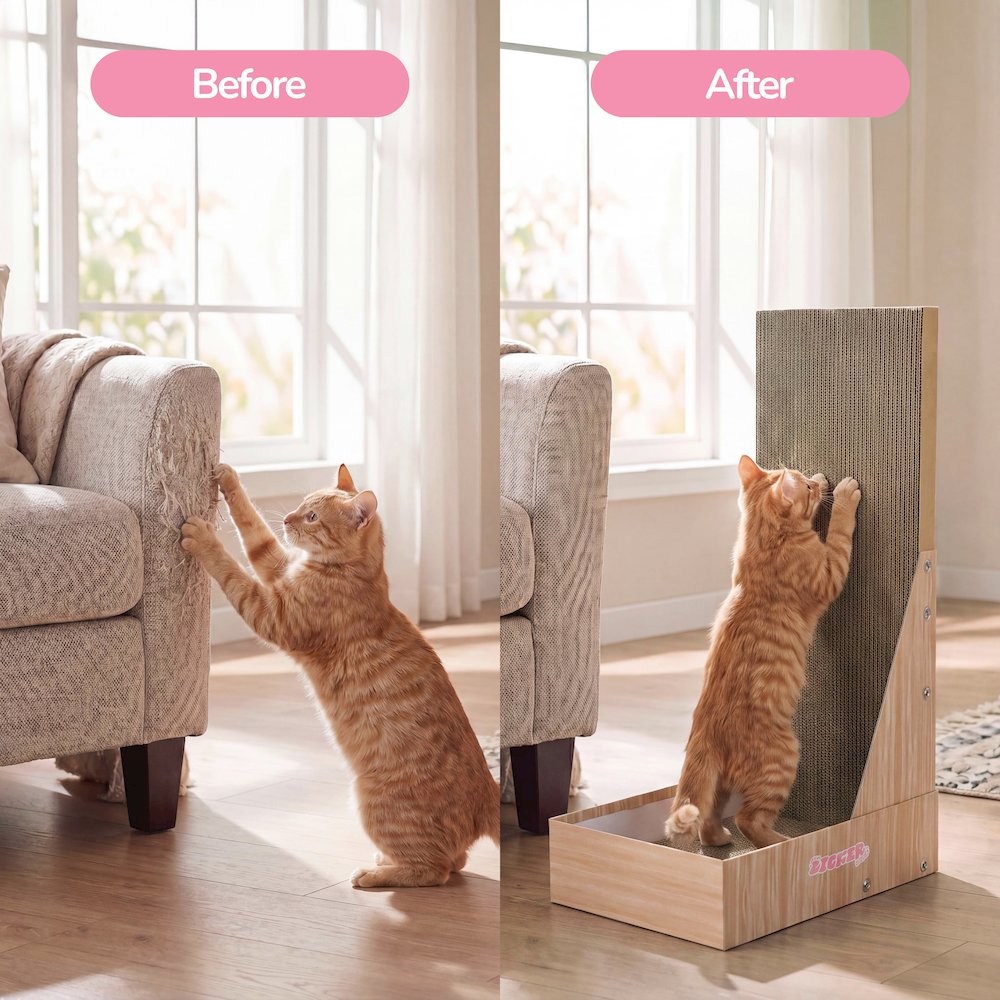 Oliver 23.8" L-Shaped Vertical Cardboard Cat Scratcher, Honey Oak