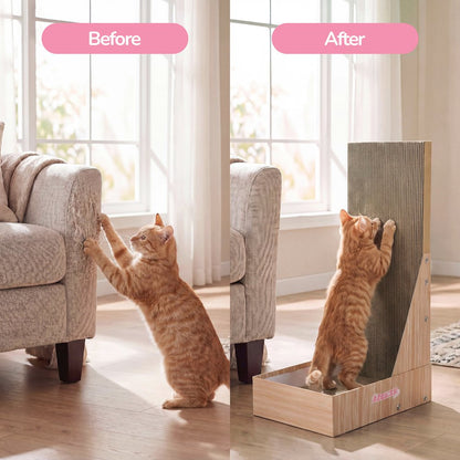 Oliver 23.8" L-Shaped Vertical Cardboard Cat Scratcher, Honey Oak