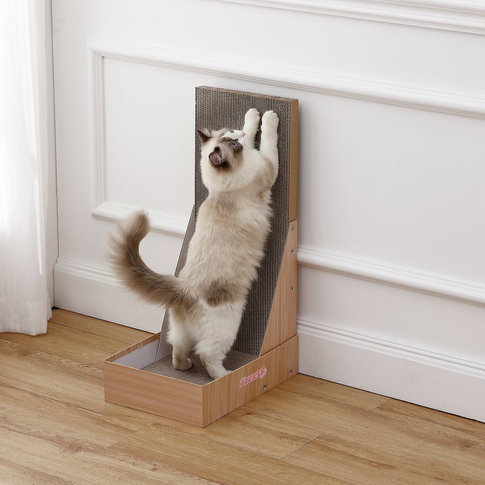 Oliver 23.8" L-Shaped Vertical Cardboard Cat Scratcher, Honey Oak