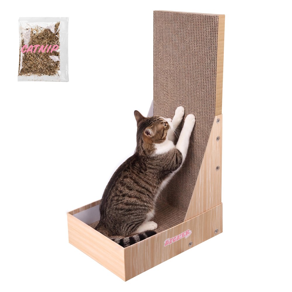 Oliver 23.8" L-Shaped Vertical Cardboard Cat Scratcher, Honey Oak