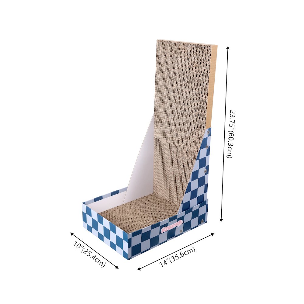 Oliver 23.8" L-Shaped Vertical Cardboard Cat Scratcher, Navy Checker