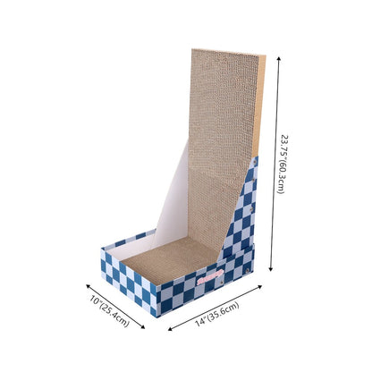 Oliver 23.8" L-Shaped Vertical Cardboard Cat Scratcher, Navy Checker
