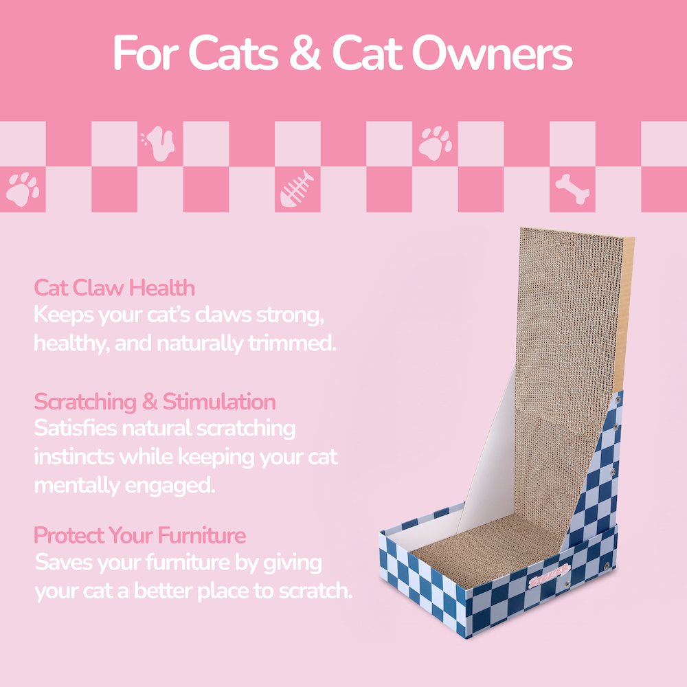 Oliver 23.8" L-Shaped Vertical Cardboard Cat Scratcher, Navy Checker