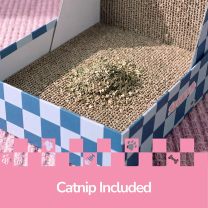 Oliver 23.8" L-Shaped Vertical Cardboard Cat Scratcher, Navy Checker
