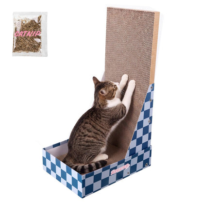 Oliver 23.8" L-Shaped Vertical Cardboard Cat Scratcher, Navy Checker