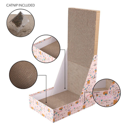 Oliver 23.8" L-Shaped Vertical Cardboard Cat Scratcher, Confetti Pink