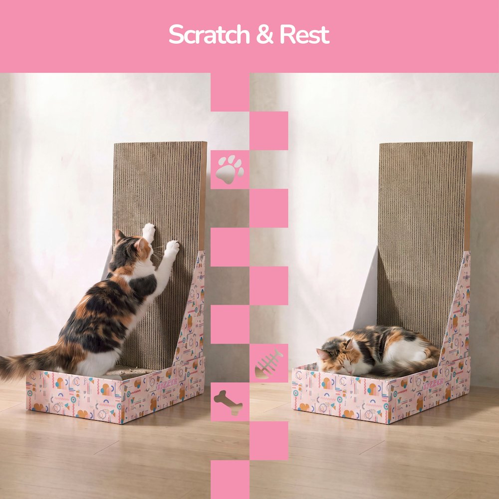 Oliver 23.8" L-Shaped Vertical Cardboard Cat Scratcher, Confetti Pink