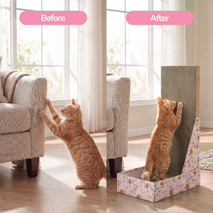 Oliver 23.8" L-Shaped Vertical Cardboard Cat Scratcher, Confetti Pink