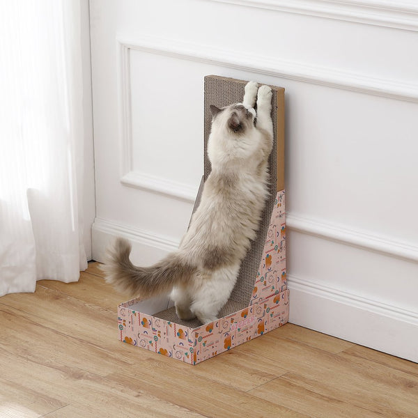 Oliver 23.8" L-Shaped Vertical Cardboard Cat Scratcher, Confetti Pink