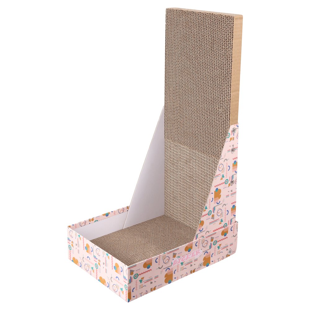 Oliver 23.8" L-Shaped Vertical Cardboard Cat Scratcher, Confetti Pink