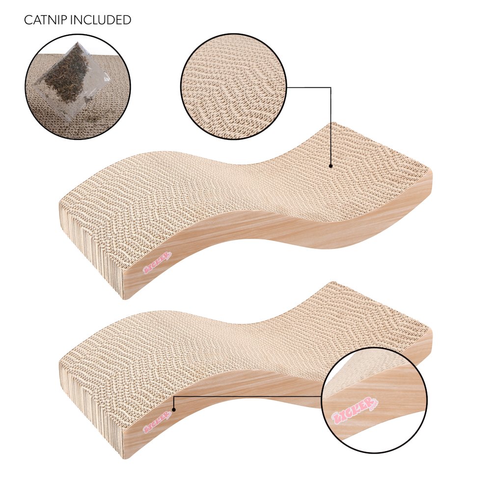 Atlas 17.5" Wave Reversible Cardboard Cat Scratcher, Honey Oat (2 Pack)