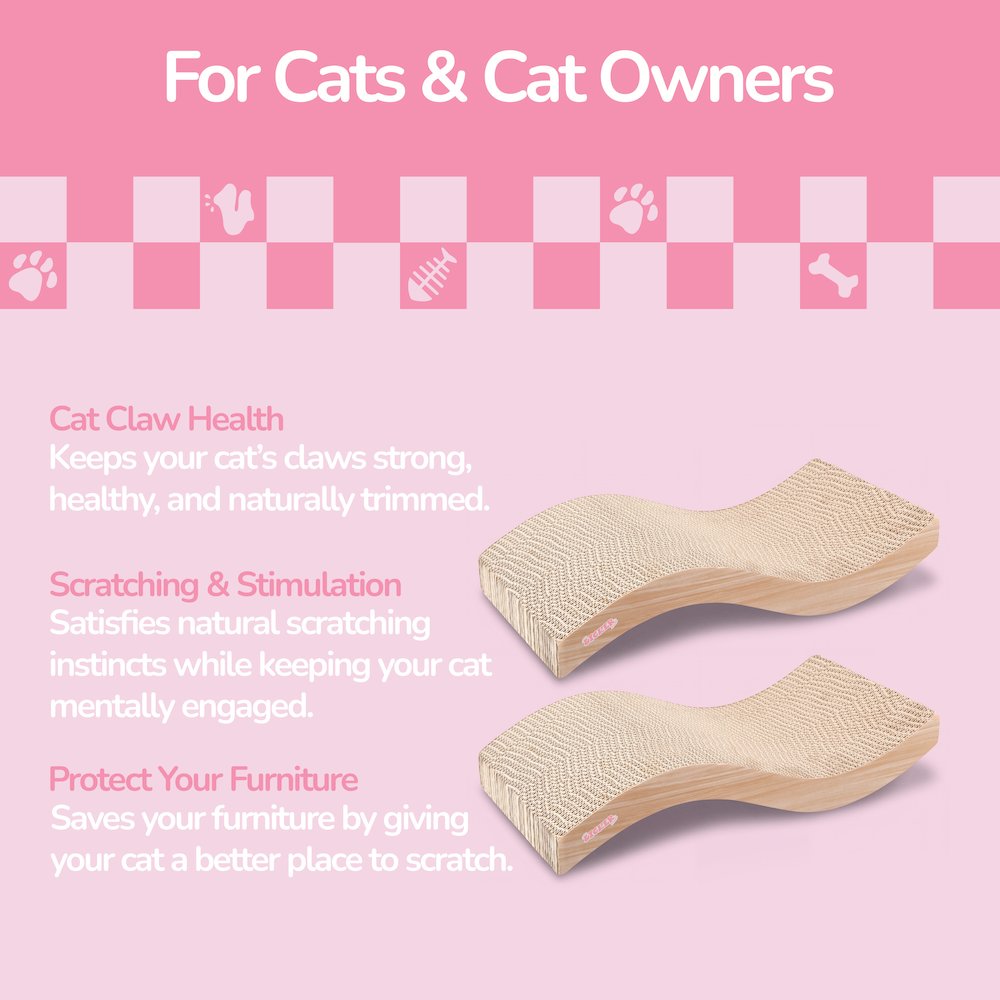Atlas 17.5" Wave Reversible Cardboard Cat Scratcher, Honey Oat (2 Pack)